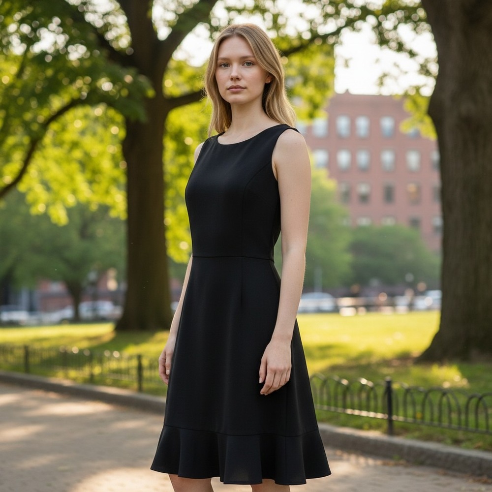 Ann Taylor Womens 10 Black Sleeveless Flounce Hem luxury Fit and Flare Dress